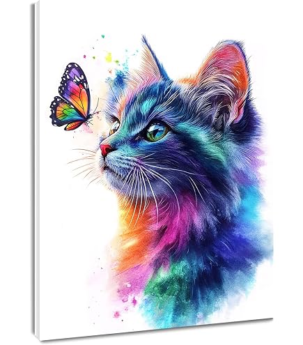 Amazon.co.jp: 猫と蝶のプリント - 面白い猫のポスター - かわいい蝶の